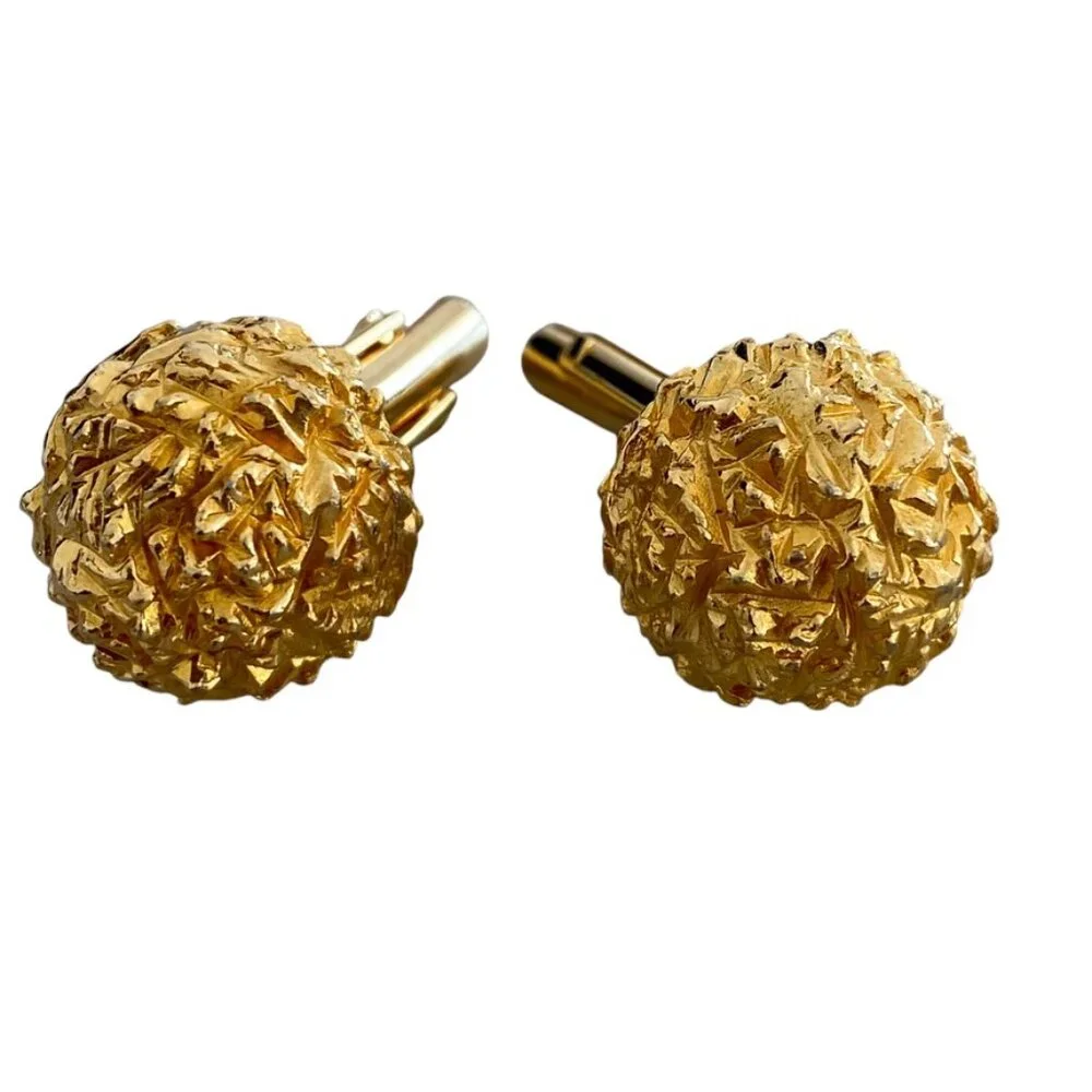 Unisex Gold platted gold nugget cufflinks exceptional domed Vintage